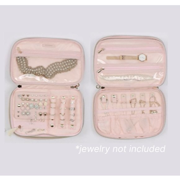 Black Travel Jewelry Organizer Portable Pleather Faux Leather Case - Picture 12 of 14